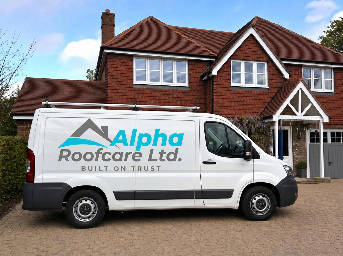 Alpha Roofcare Ltd roofing team by their work van in West Sussex